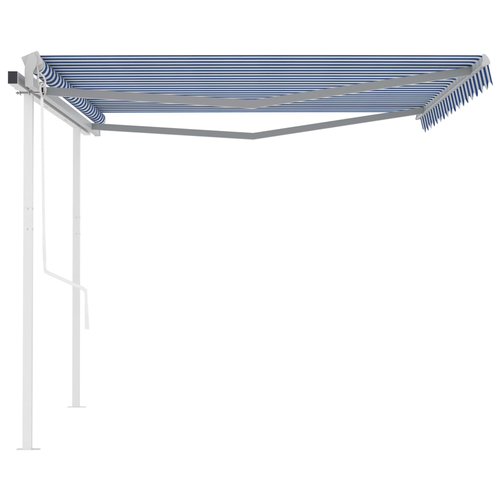 Toldo retráctil automático con postes azul y blanco 4x3 m vidaXL