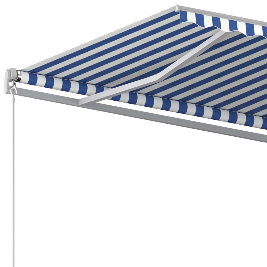 Toldo retráctil automático con postes azul y blanco 4x3 m vidaXL