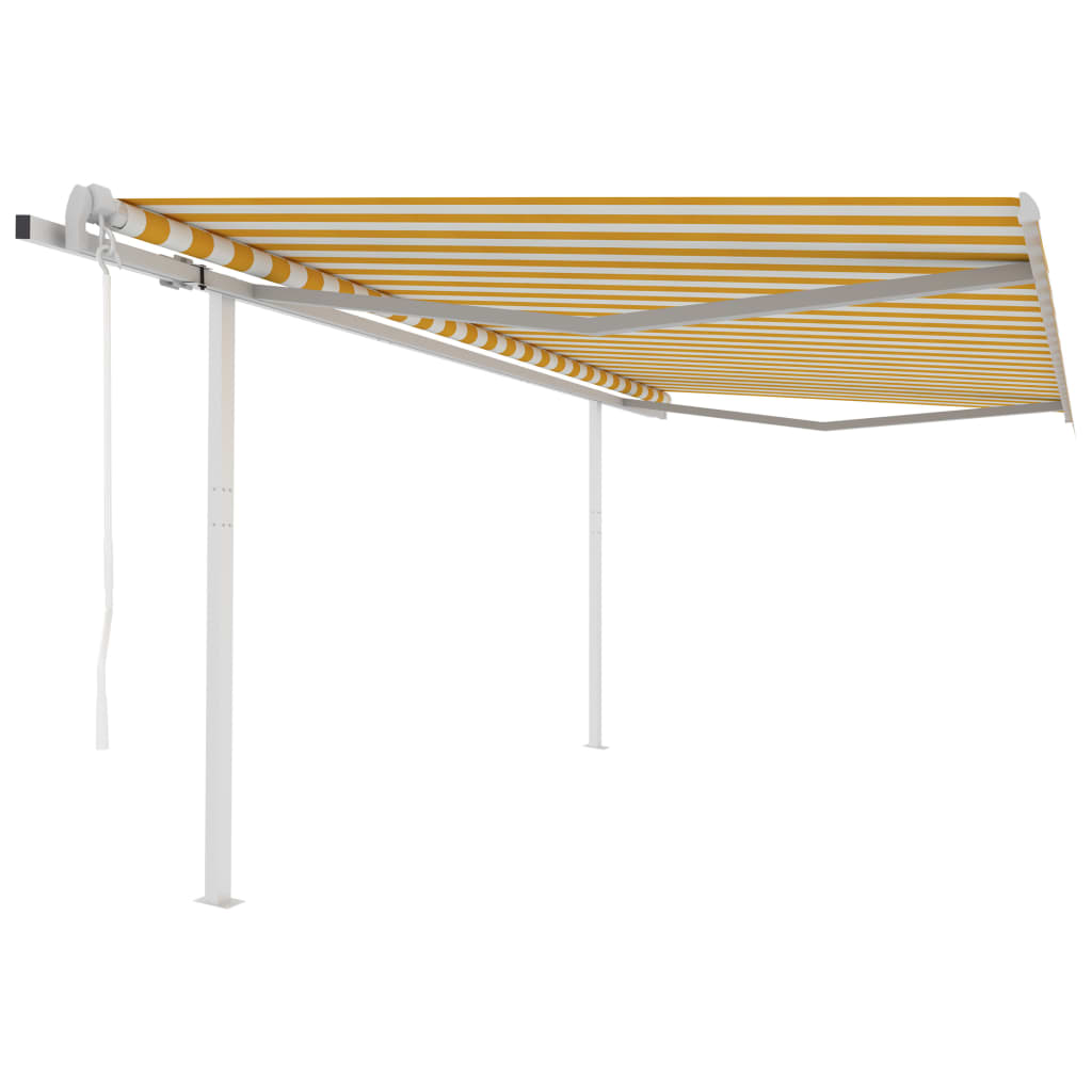 Vetonek Toldo retráctil automático con postes amarillo y blanco 4x3 m