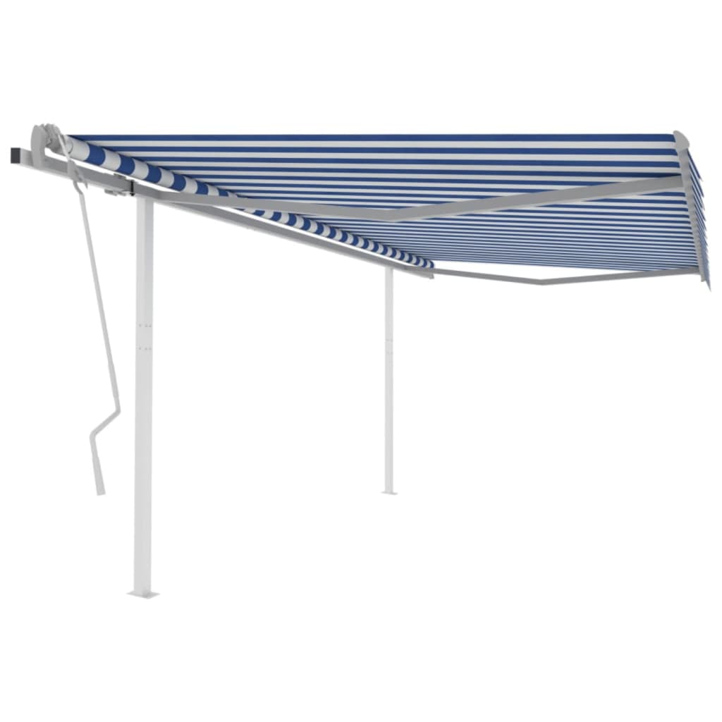 Vetonek Toldo manual retráctil con postes azul y blanco 4,5x3 m