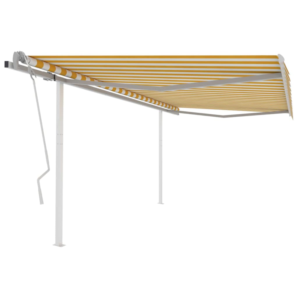 Vetonek Toldo manual retráctil con postes amarillo y blanco 4,5x3 m