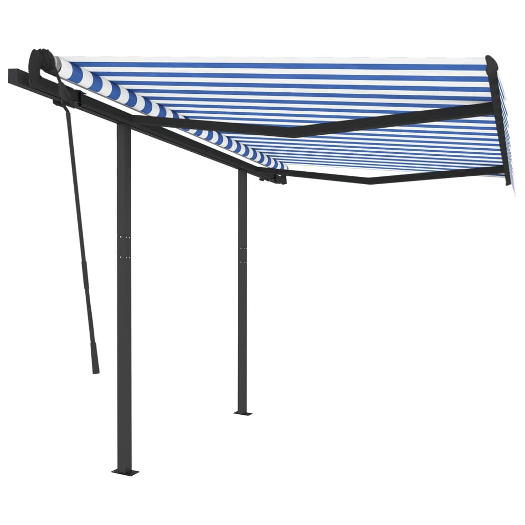 Toldo manual retráctil con postes azul y blanco 3x2,5 m vidaXL