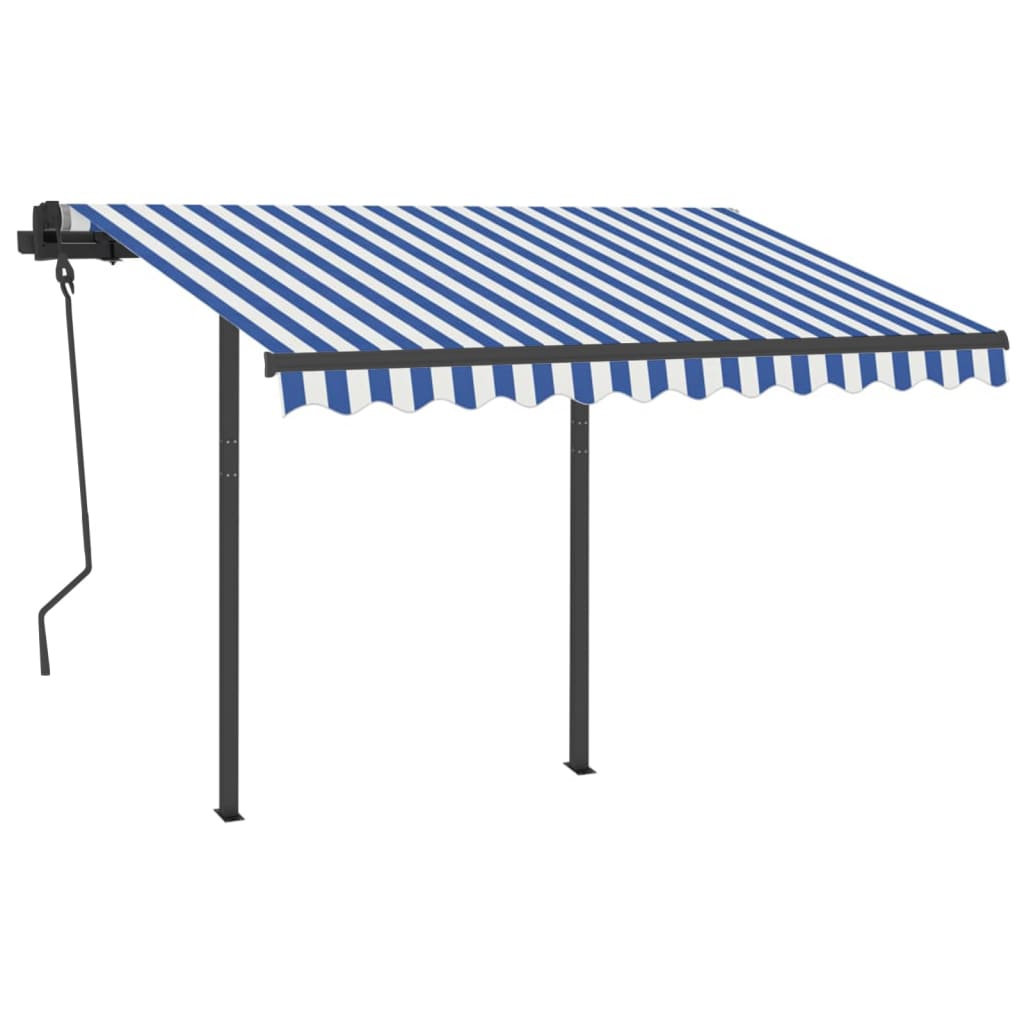 Toldo manual retráctil con postes azul y blanco 3x2,5 m vidaXL