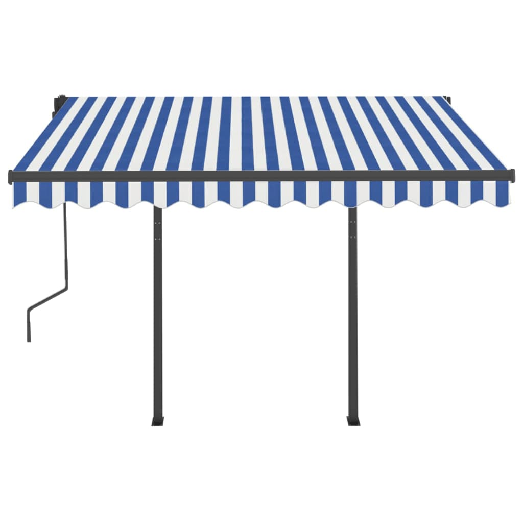 Toldo manual retráctil con postes azul y blanco 3x2,5 m vidaXL