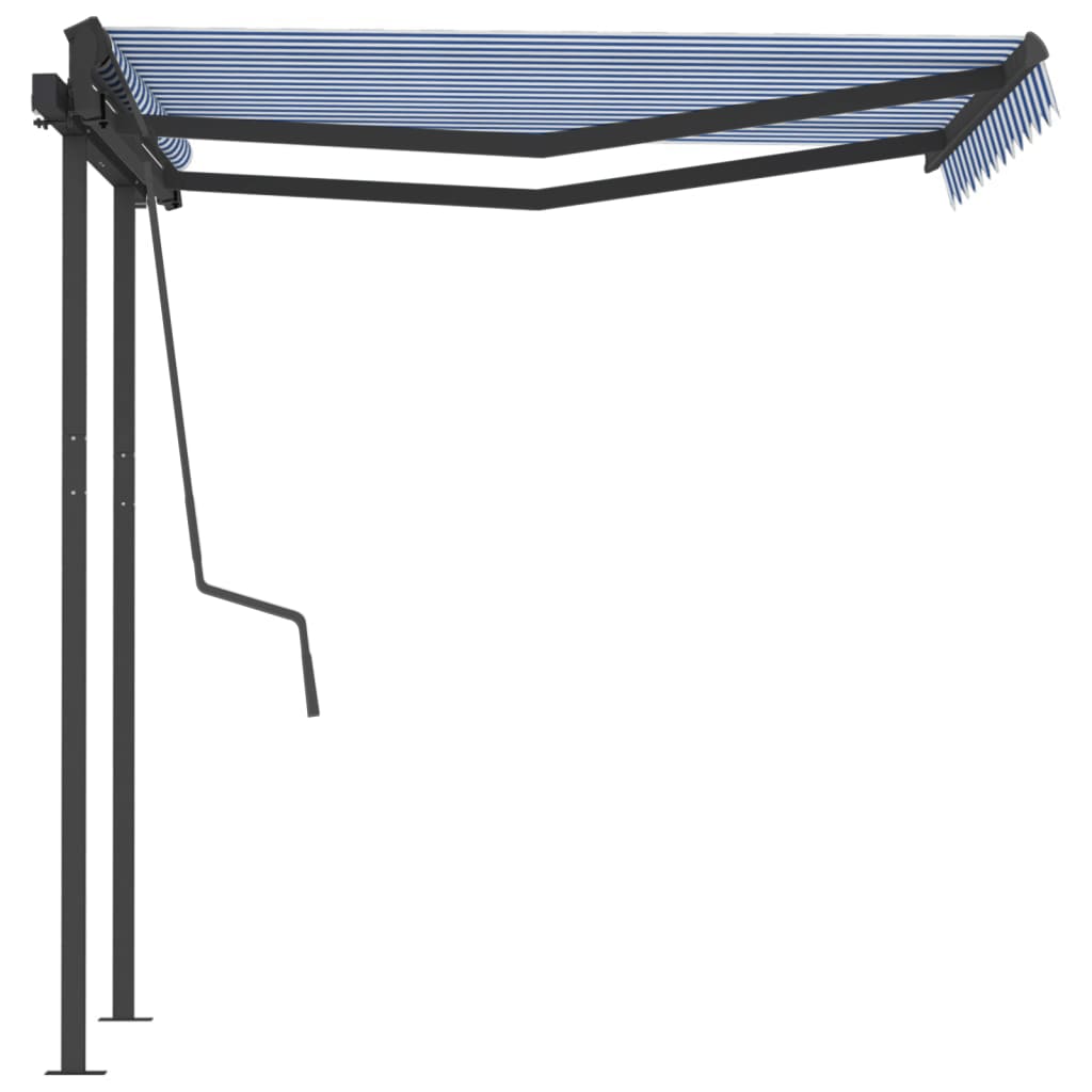 Toldo manual retráctil con postes azul y blanco 3x2,5 m vidaXL