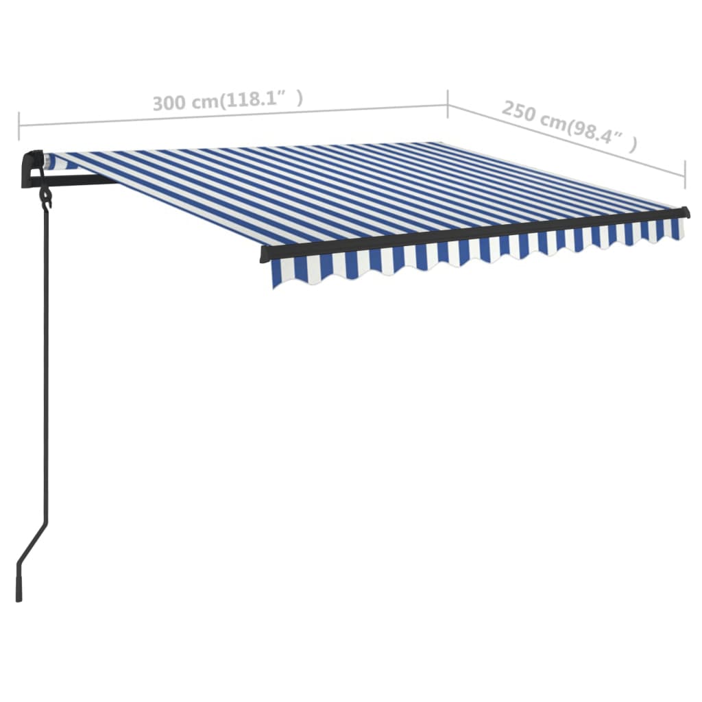 Toldo manual retráctil con postes azul y blanco 3x2,5 m vidaXL