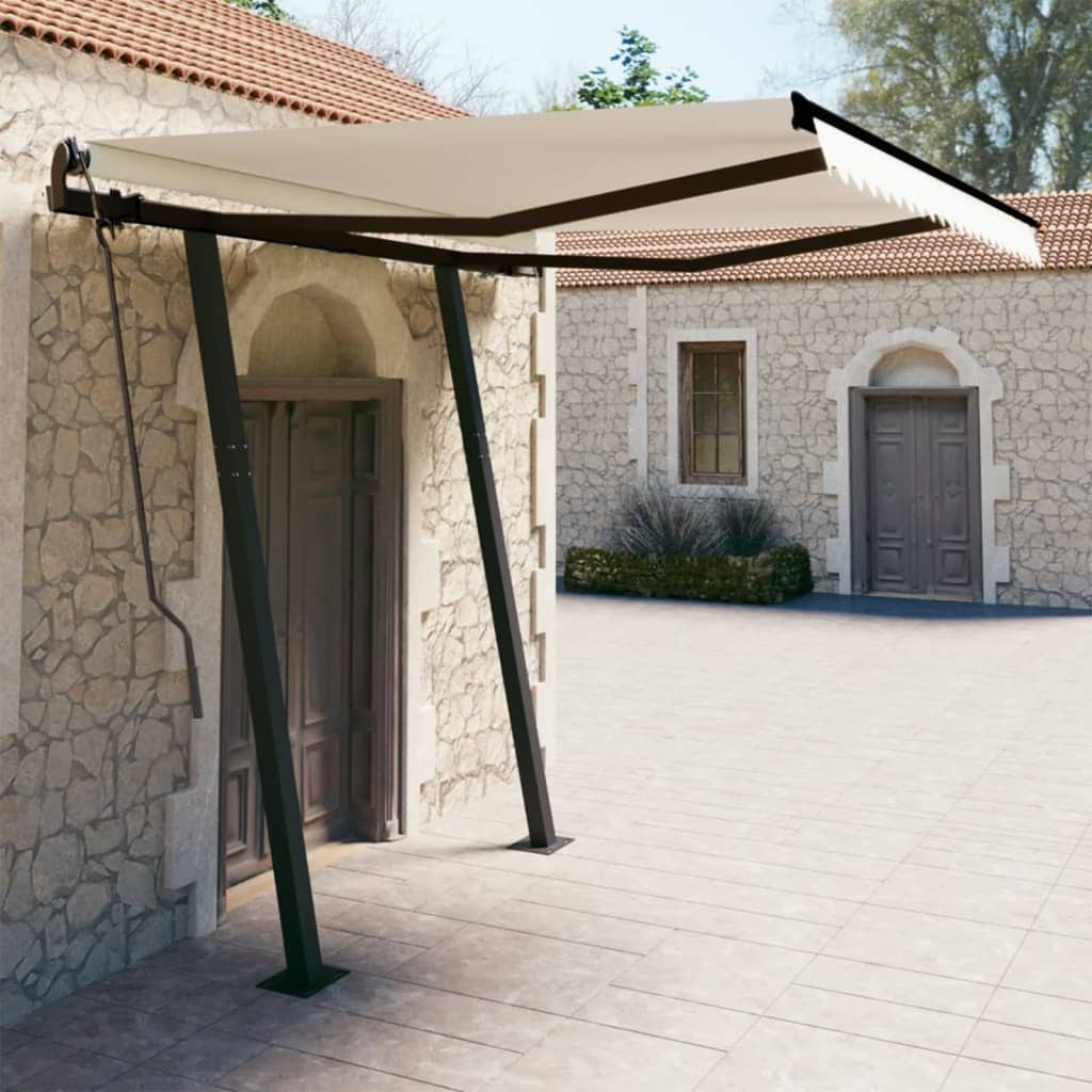 Vetonek Toldo manual retráctil con postes crema 3x2,5 m