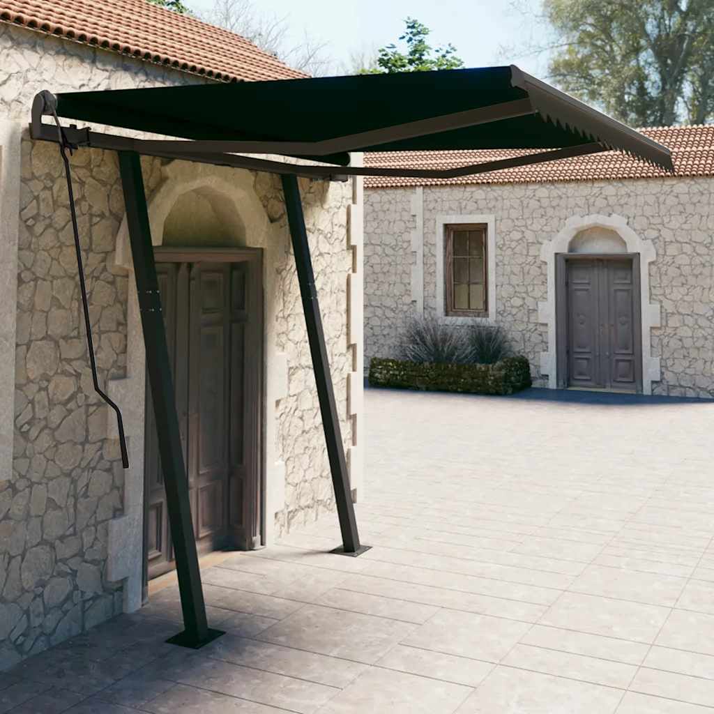 Vetonek Toldo retráctil automático con postes gris antracita 3,5x2,5 m