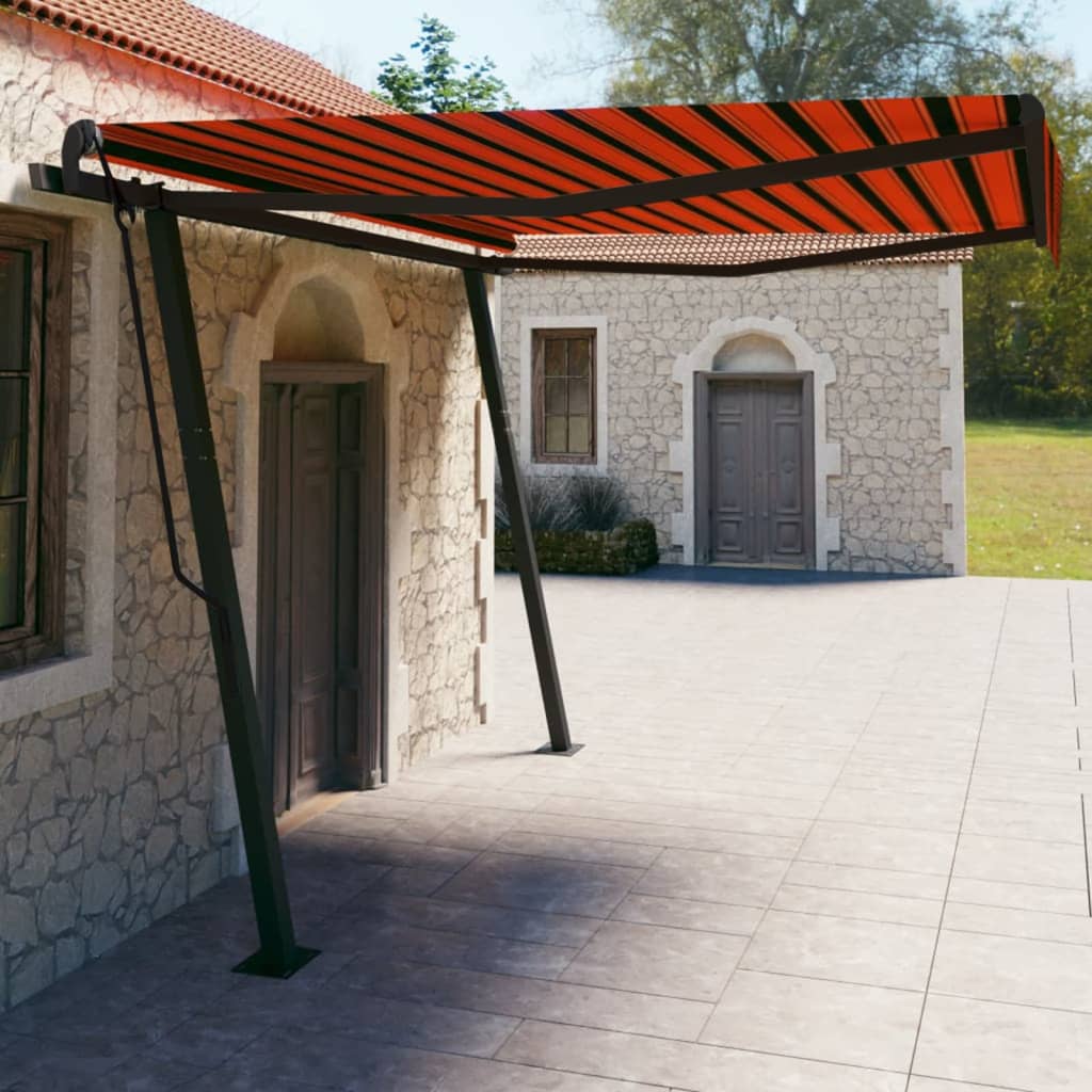 Vetonek Toldo manual retráctil con postes naranja y marrón 4x3 m