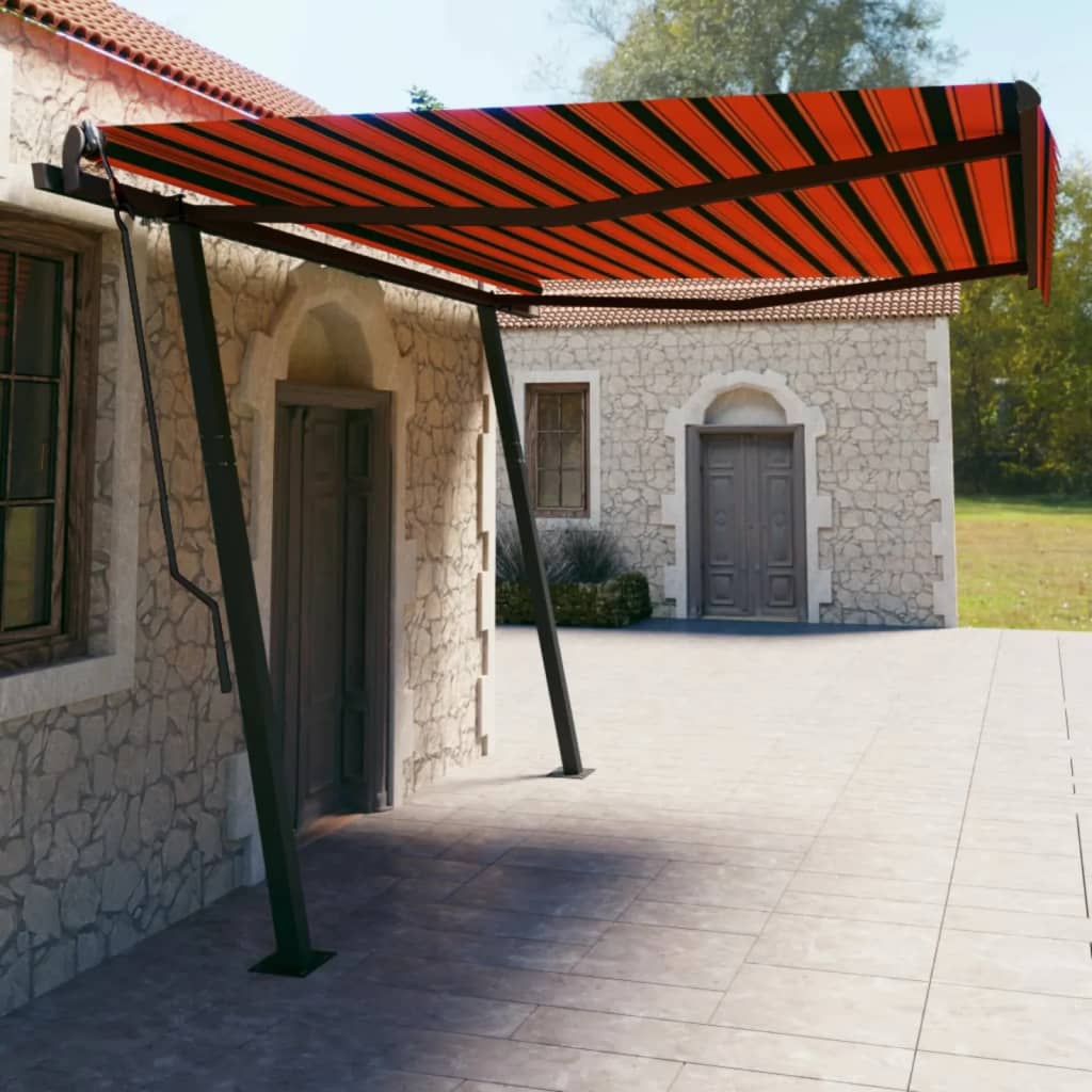 Vetonek Toldo manual retráctil con postes naranja y marrón 4,5x3 m