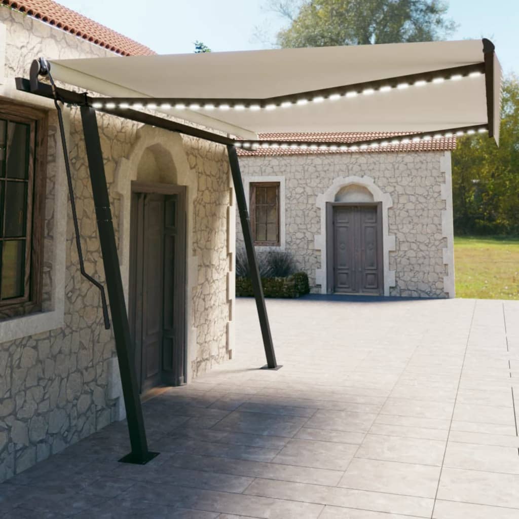 Vetonek Toldo retráctil manual con LED color crema 4,5x3 m