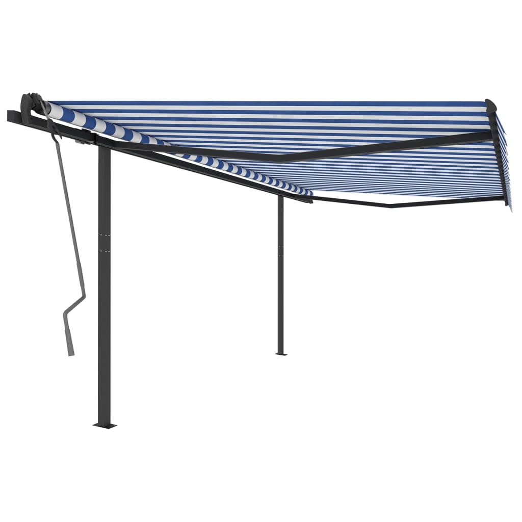 Toldo automático retráctil con postes azul y blanco 4,5x3 m vidaXL