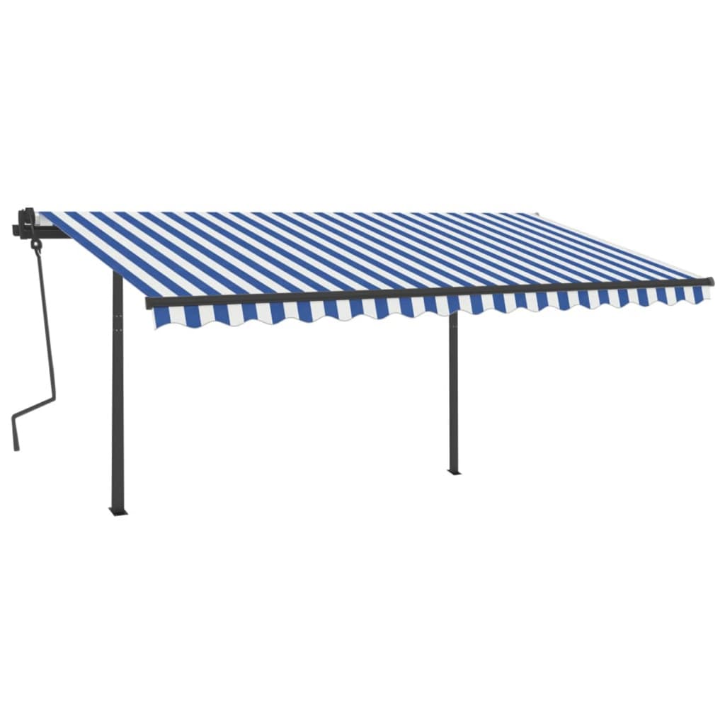 Toldo automático retráctil con postes azul y blanco 4,5x3 m vidaXL