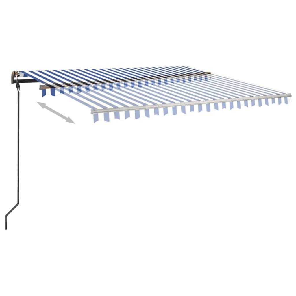 Toldo automático retráctil con postes azul y blanco 4,5x3 m vidaXL