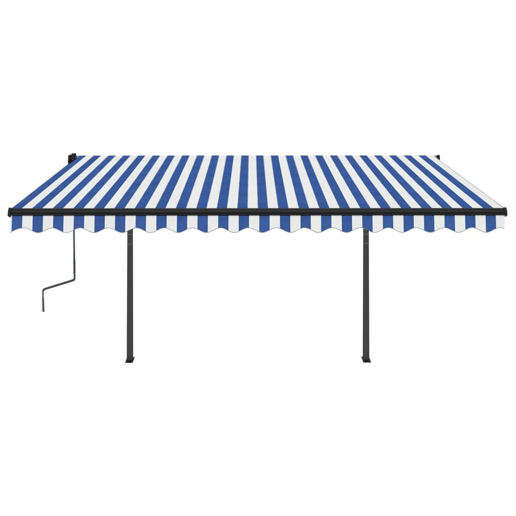 Toldo automático retráctil con postes azul y blanco 4,5x3 m vidaXL