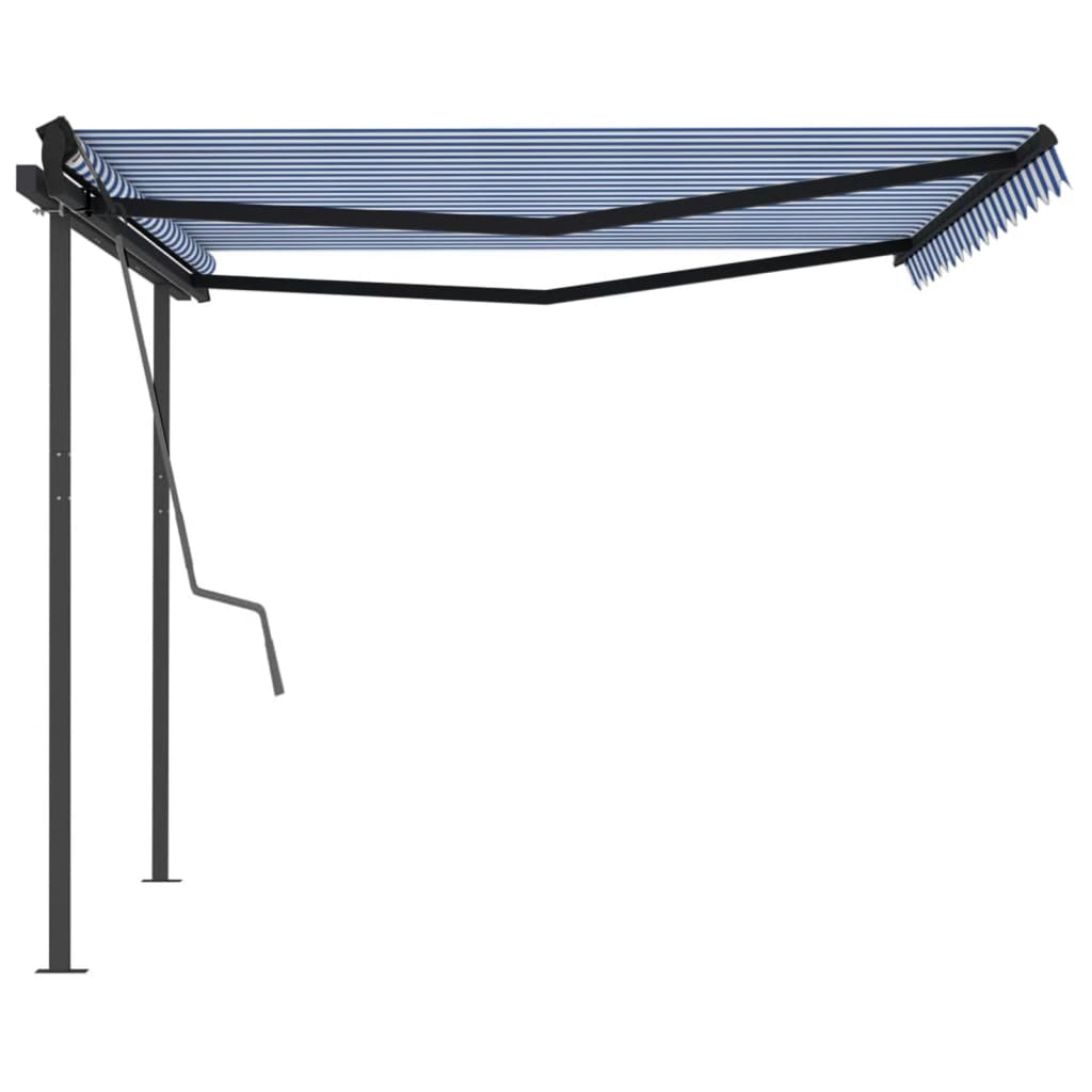 Toldo automático retráctil con postes azul y blanco 4,5x3 m vidaXL