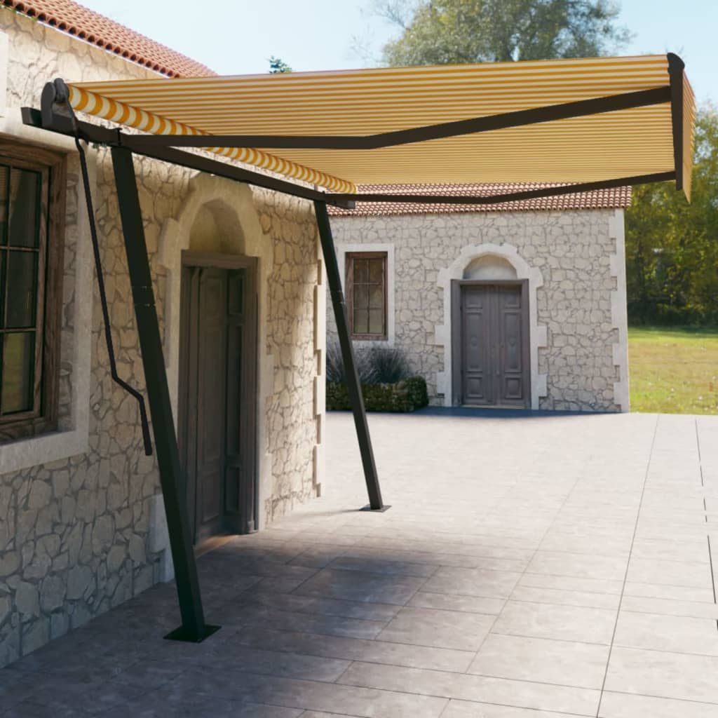 Vetonek Toldo automático retráctil con postes amarillo y blanco 4,5x3 m