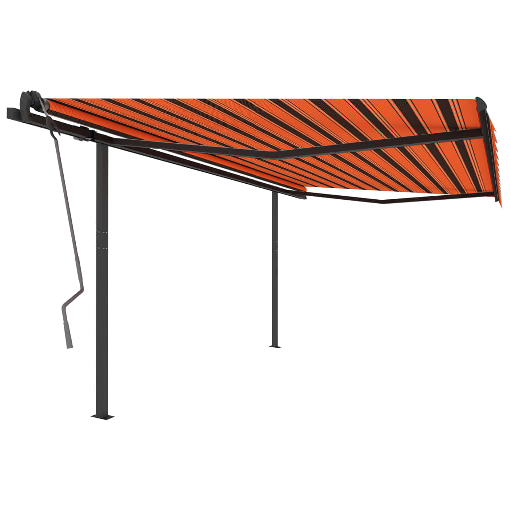 Toldo automático retráctil con postes naranja y marrón 4,5x3 m vidaXL