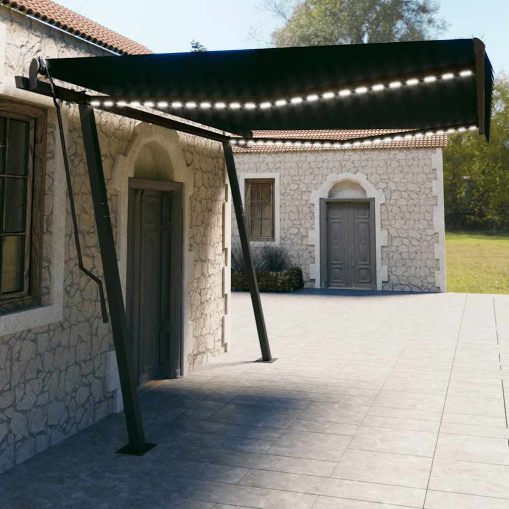 Vetonek Toldo automático con LED sensor de viento gris antracita 4,5x3m