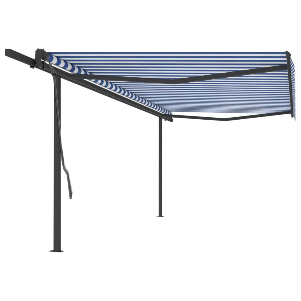 Vetonek Toldo manual retráctil con postes azul y blanco 5x3 m