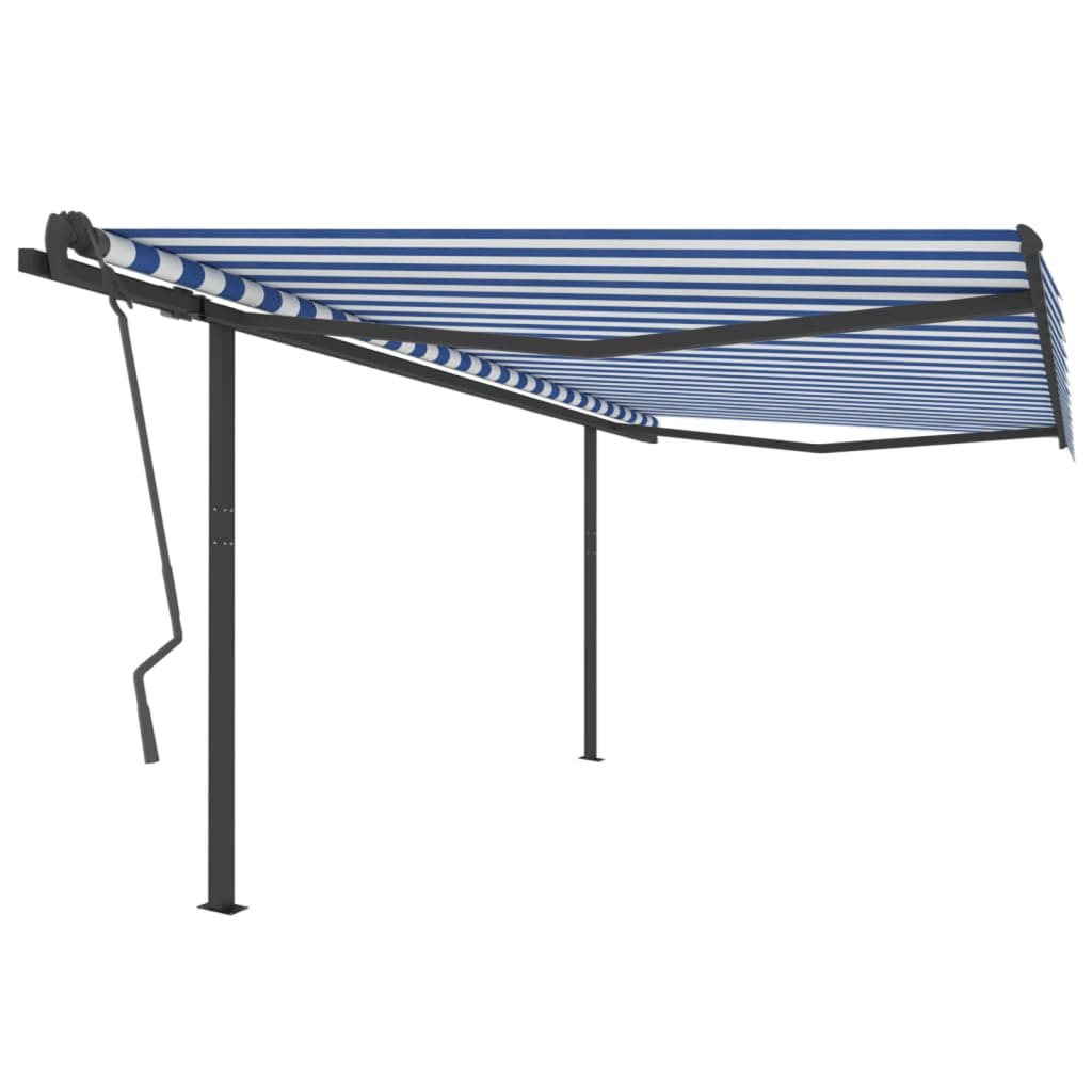 Vetonek Toldo retráctil manual con postes azul y blanco 4x3,5 m