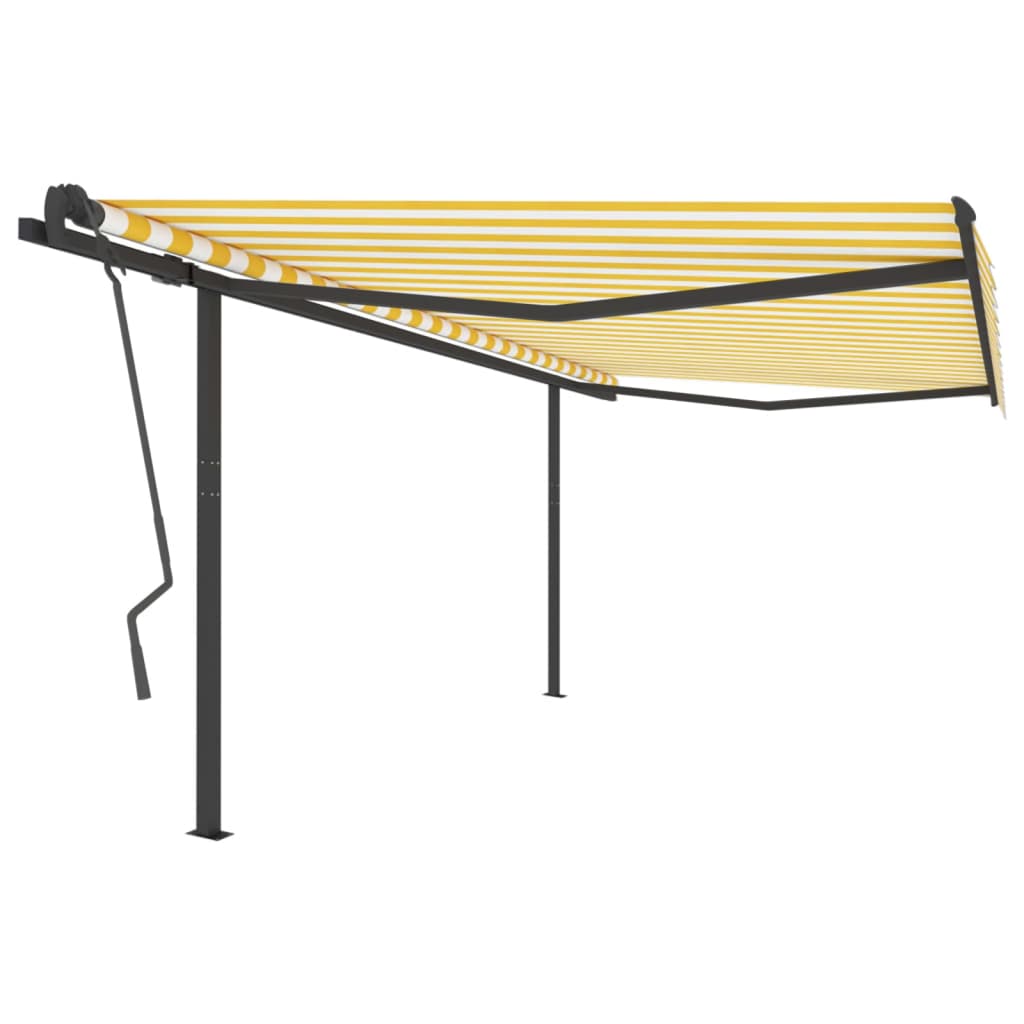 Vetonek Toldo manual retráctil con postes amarillo y blanco 4x3,5 m