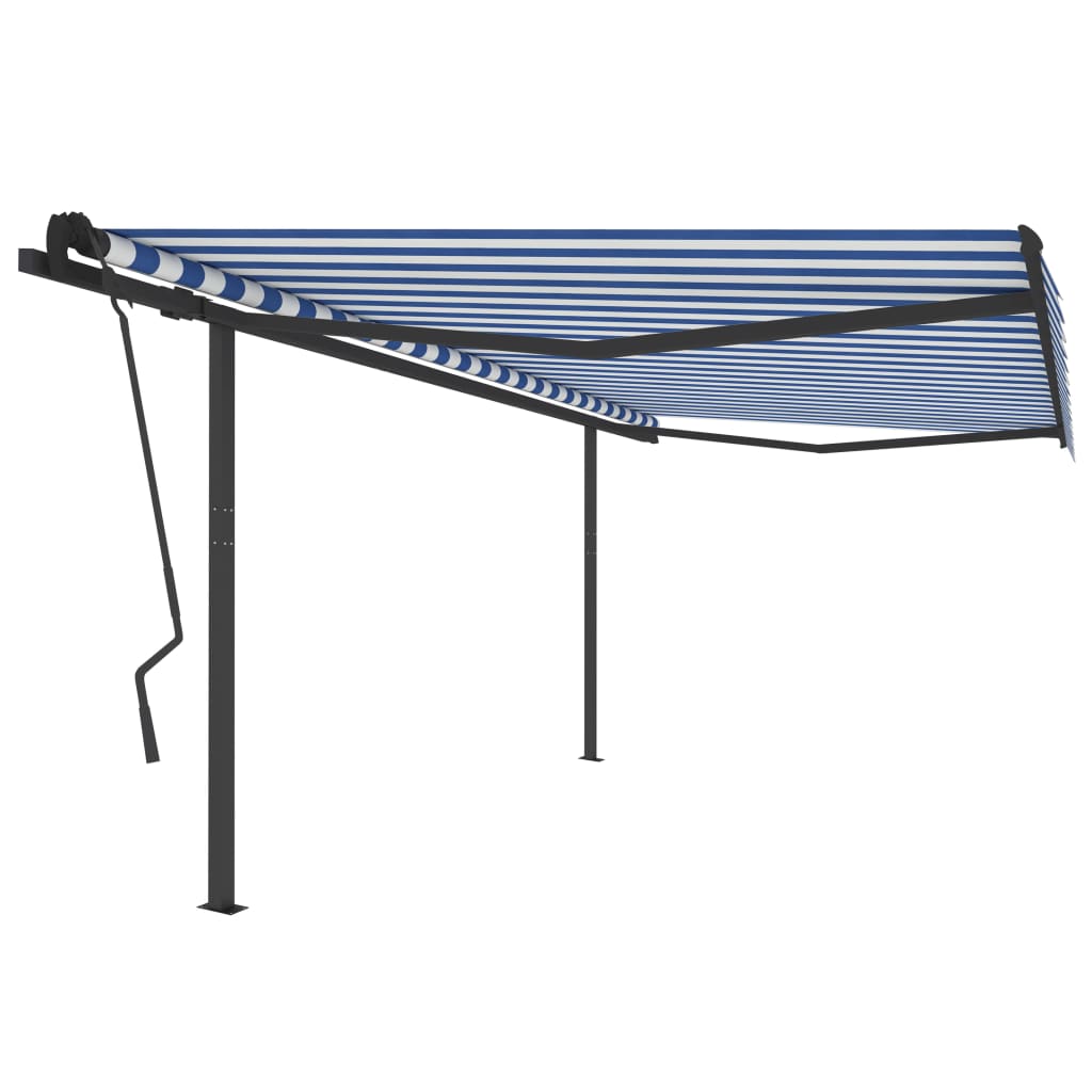 Vetonek Toldo manual retráctil con postes azul y blanco 4,5x3,5 m