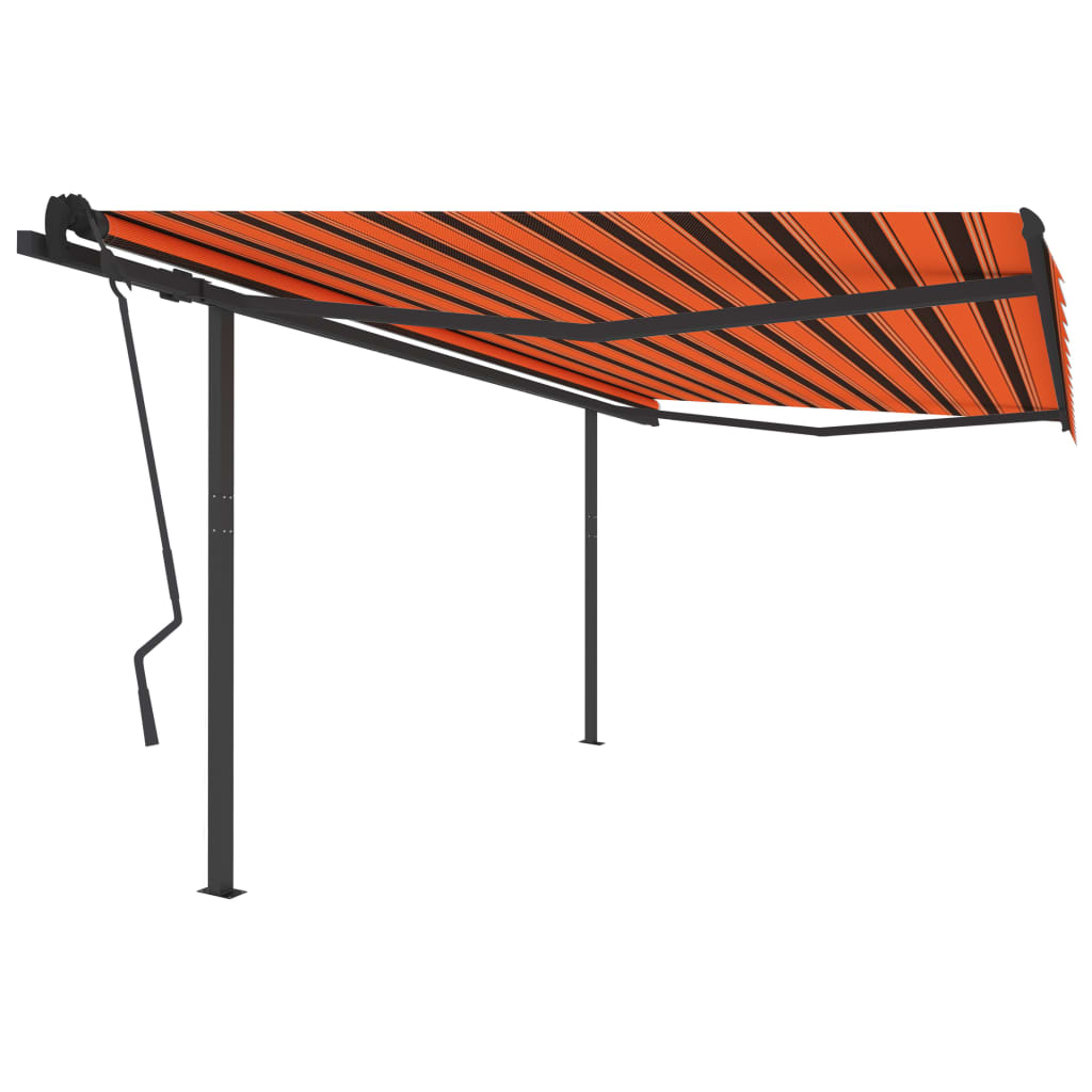 Vetonek Toldo manual retráctil con postes naranja y marrón 4,5x3,5 m