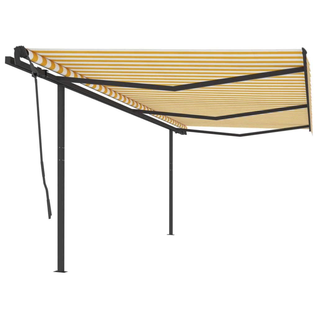 Vetonek Toldo retráctil manual con postes amarillo y blanco 6x3,5 m