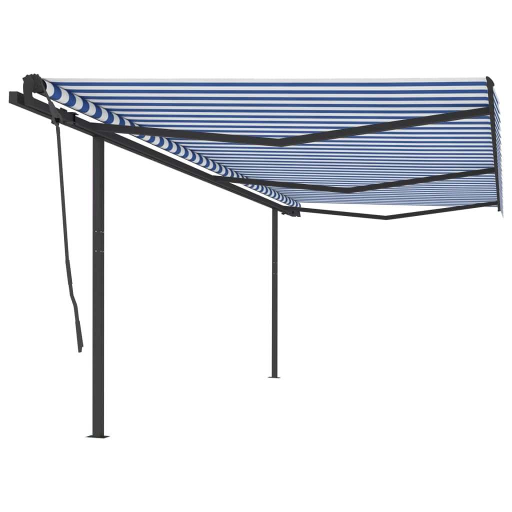 Vetonek Toldo retráctil automático con postes azul y blanco 6x3,5 m