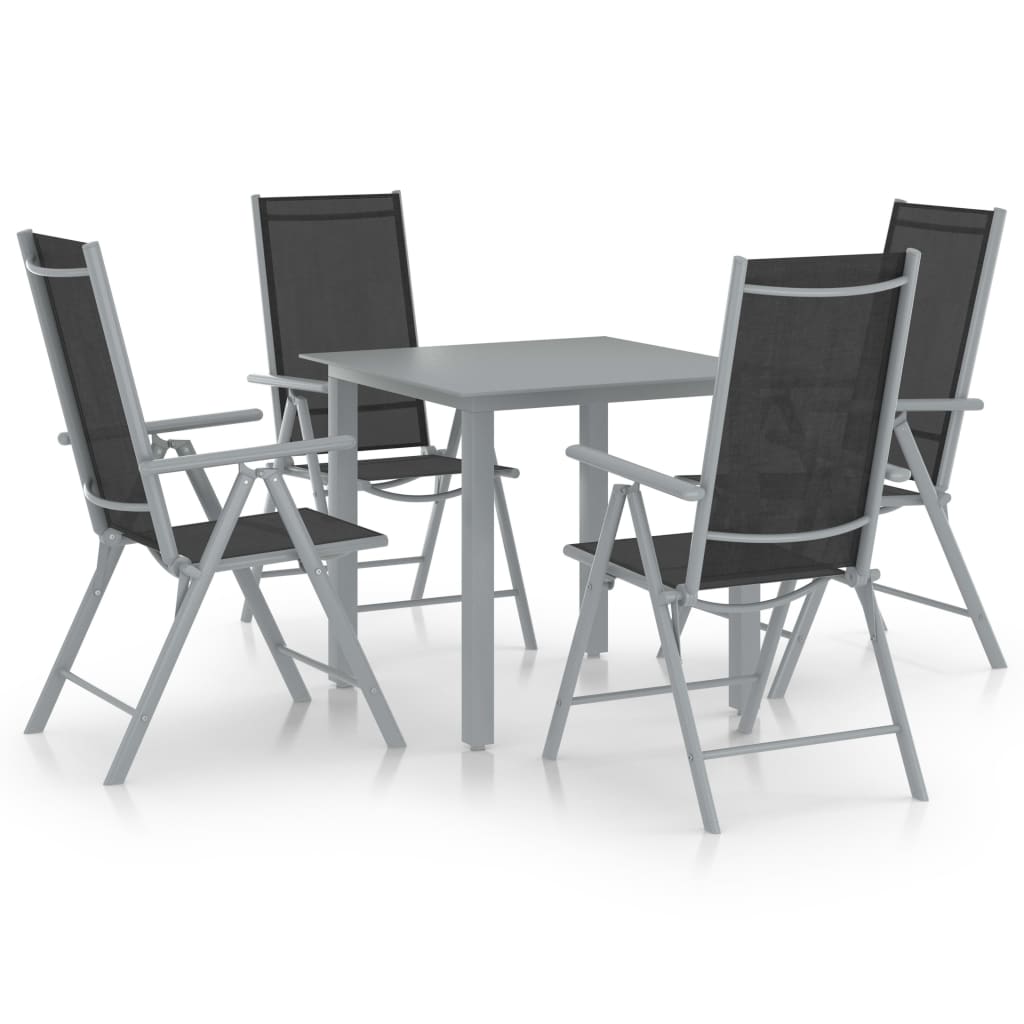 Vetonek Set de comedor para jardín 5 piezas aluminio plata y negro