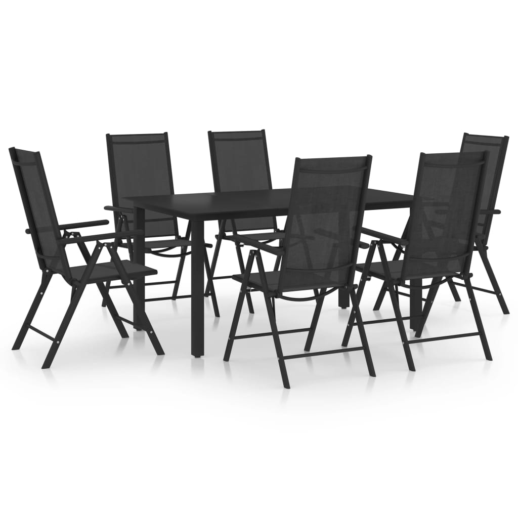 Vetonek Juego de comedor para jardín de 7 piezas aluminio negro