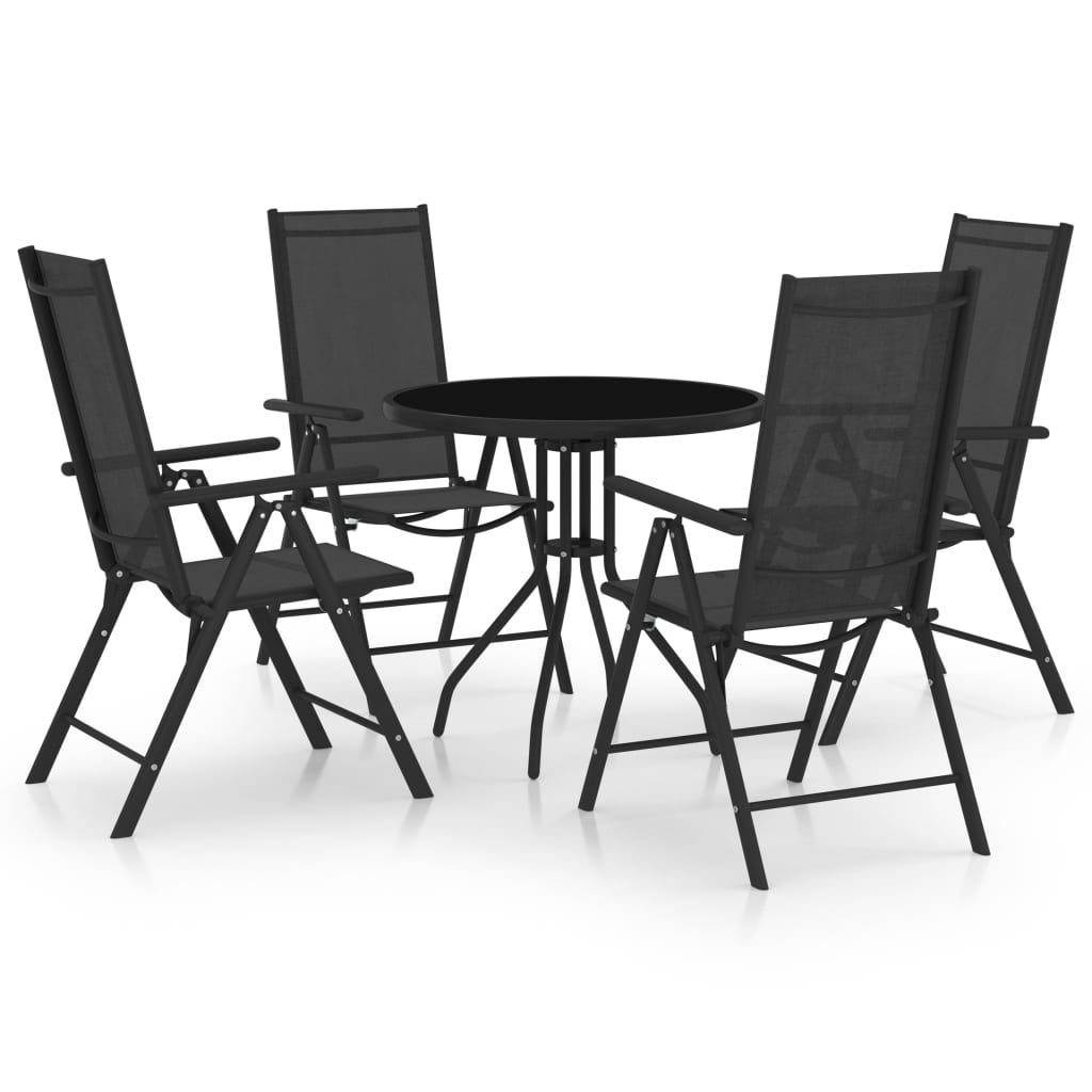 Vetonek Set de comedor para jardín 5 piezas aluminio y textilene negro