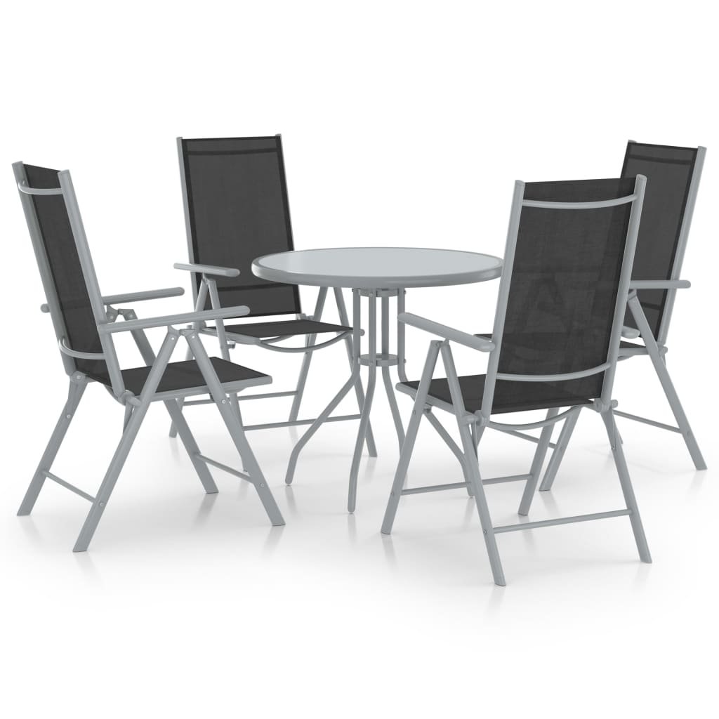 Vetonek Set de comedor para jardín 5 piezas aluminio y textilene plata