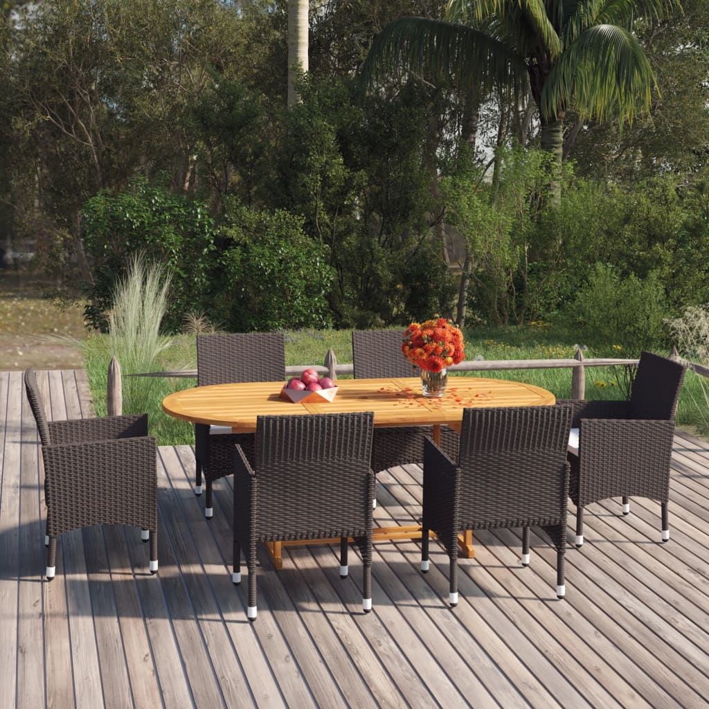 Vetonek Set de comedor de jardín 7 piezas ratán sintético marrón 