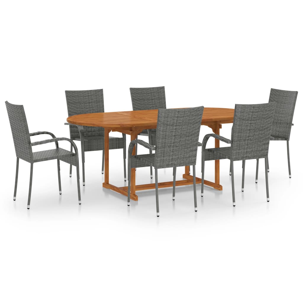 Set de muebles de comedor de jardín 7 piezas ratán PE gris vidaXL