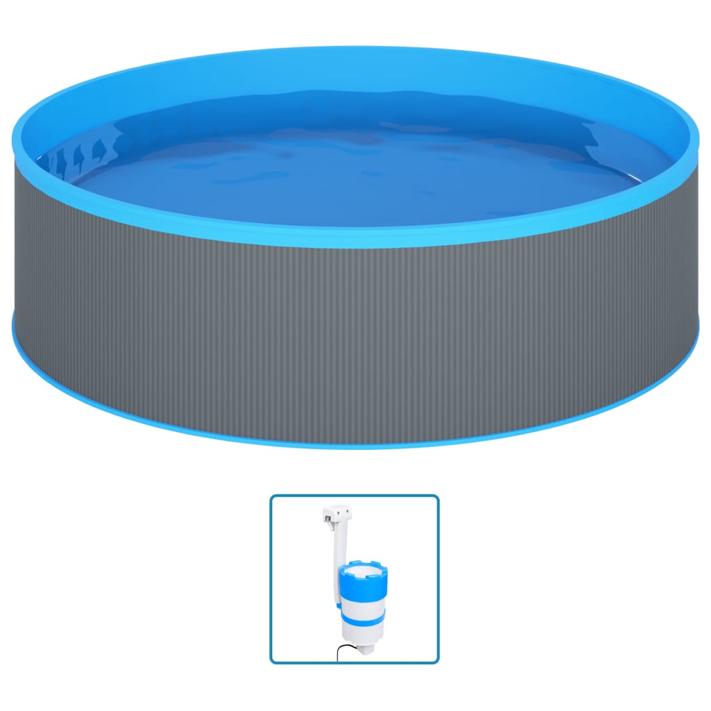Piscina de chapoteo de 350x90 cm en gris, fabricada en acero y PVC, ideal para jardines.