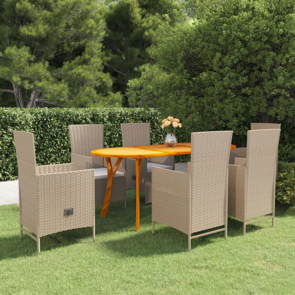 Vetonek Juego de comedor de jardín de 7 piezas beige