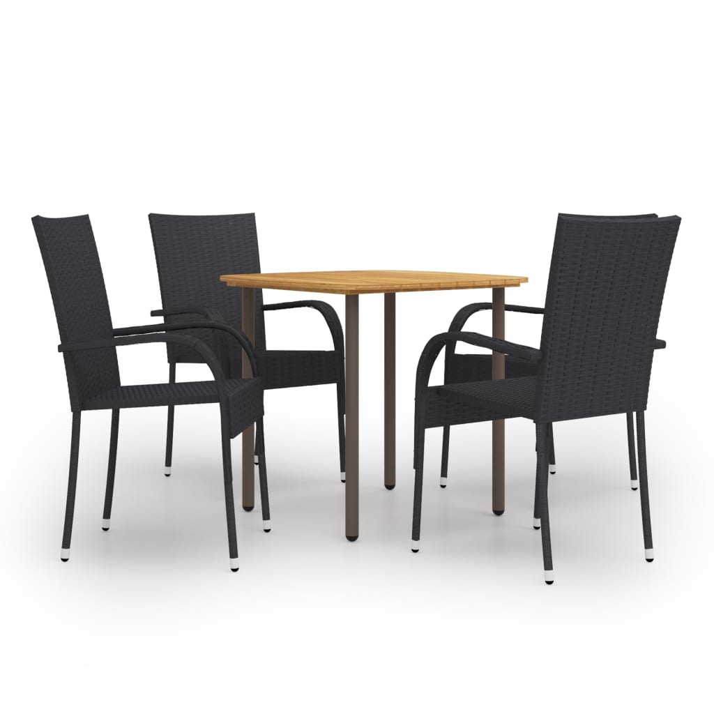 Vetonek Set de muebles de comedor de jardín 5 piezas ratán PE negro