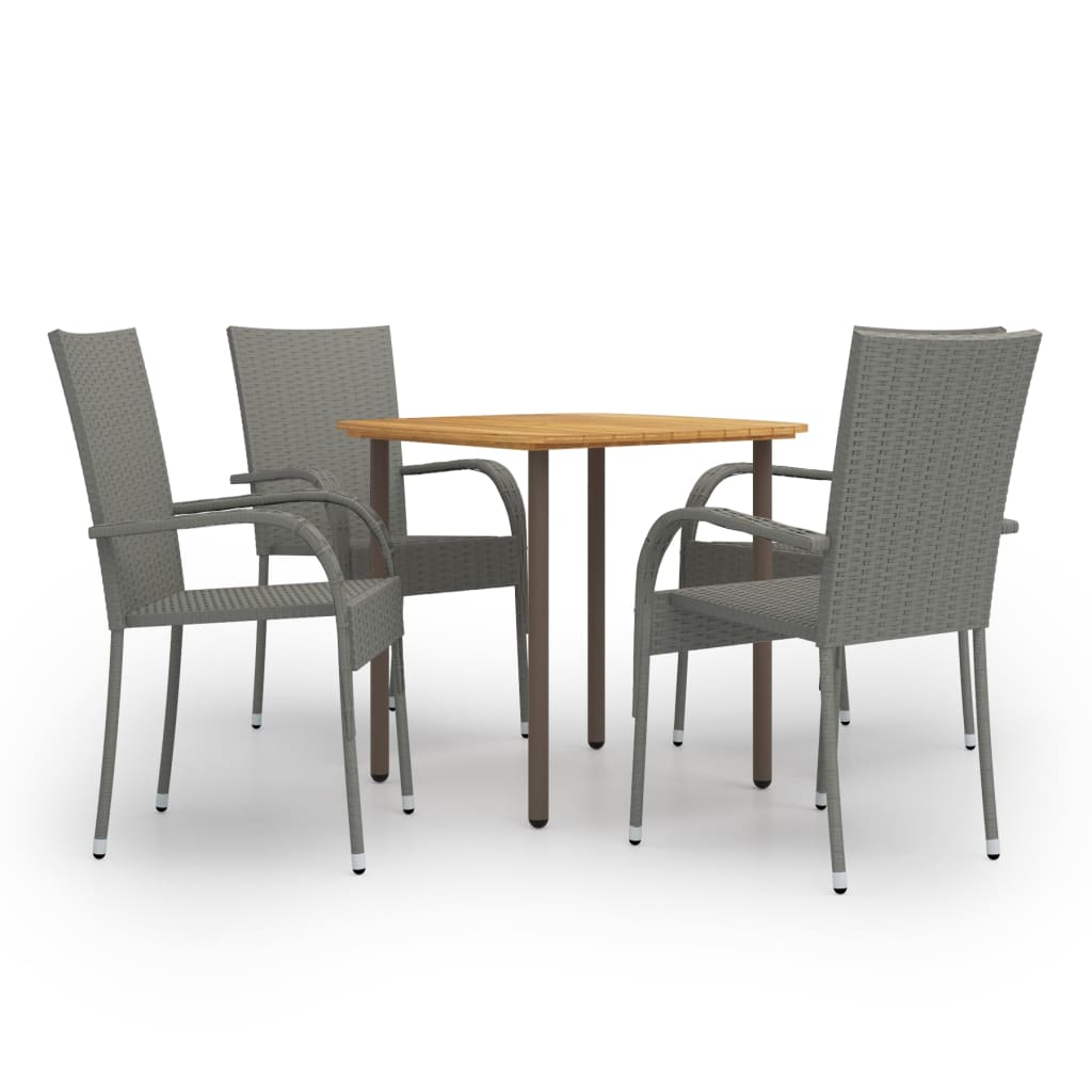 Vetonek Set de muebles de comedor de jardín 5 piezas ratán PE gris