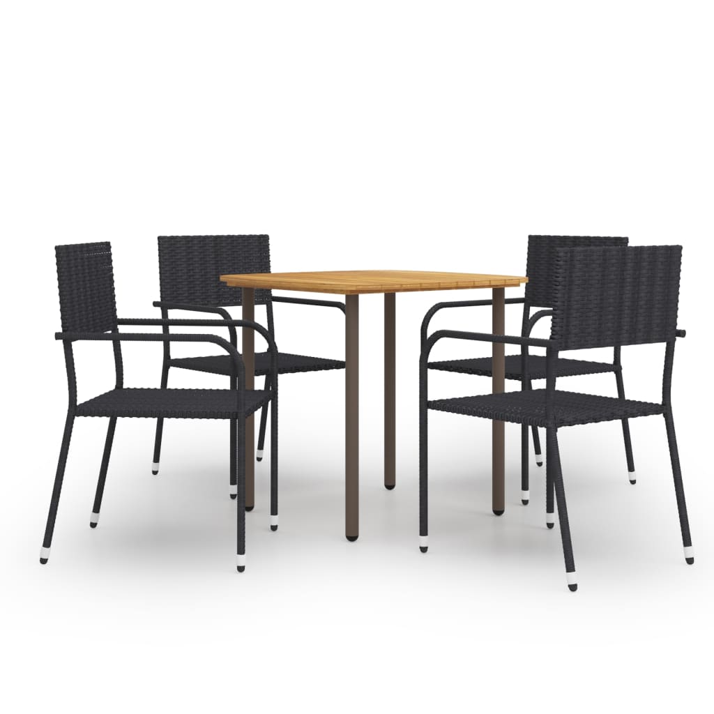 Vetonek Set de muebles de comedor de jardín 5 piezas de ratán negro