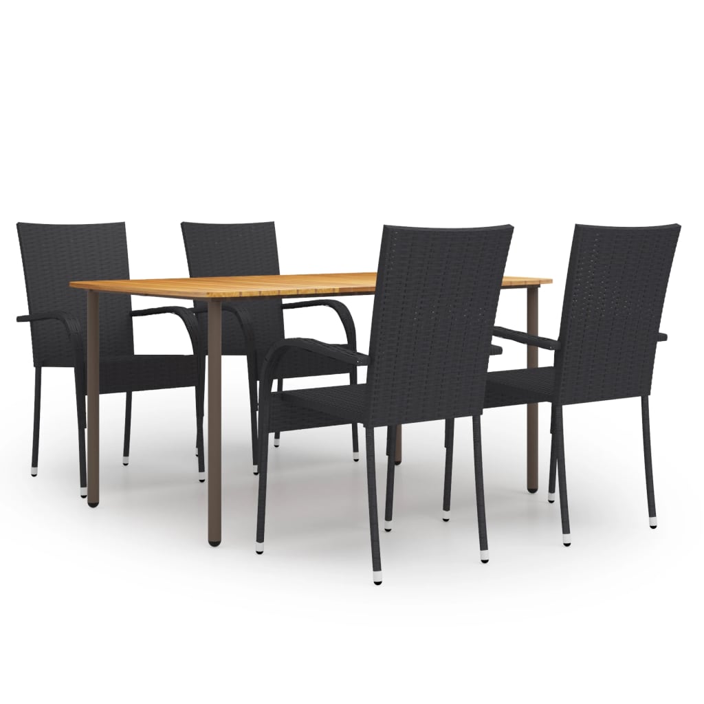 Vetonek Set de muebles de comedor de jardín 5 piezas de ratán negro