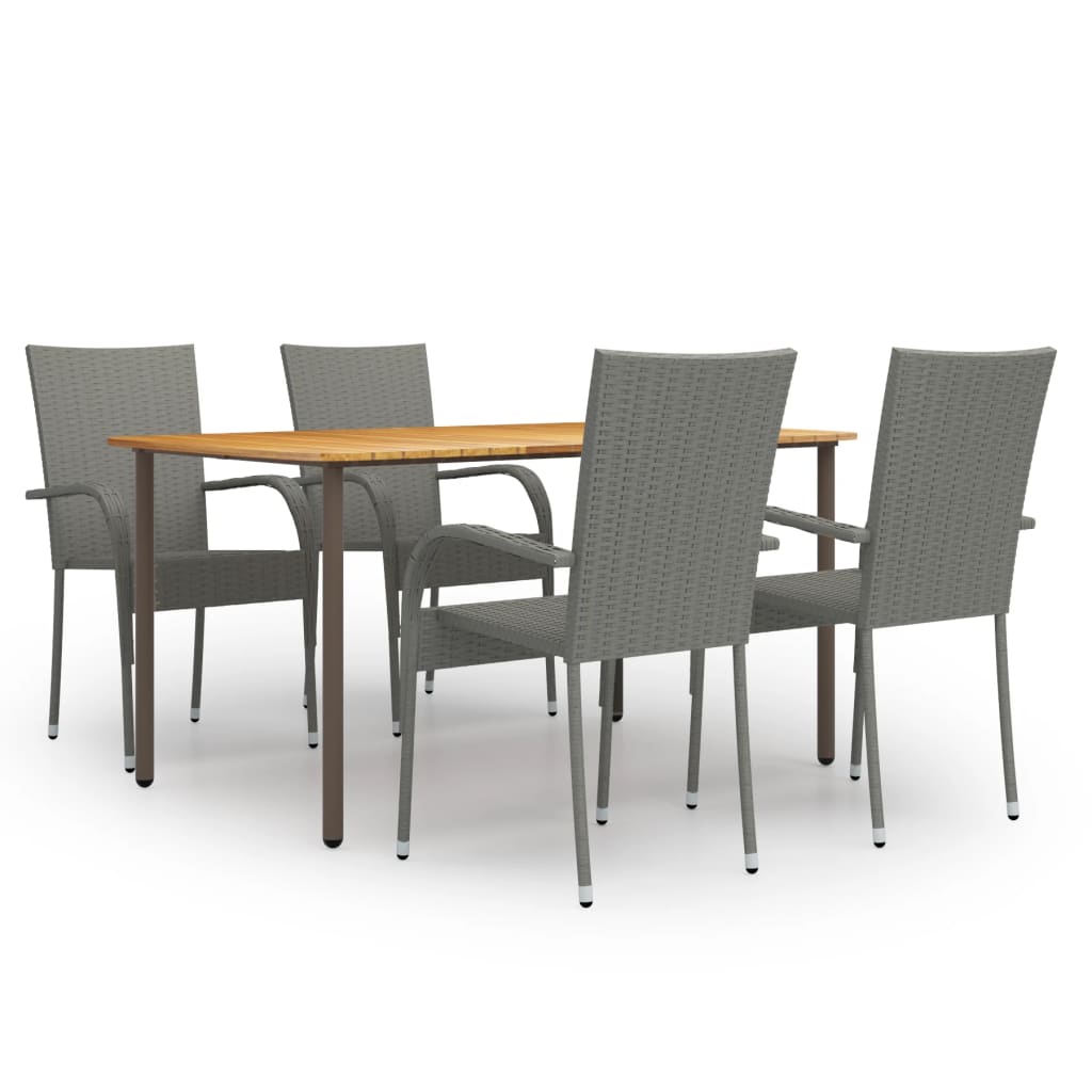 Vetonek Set de muebles de comedor de jardín 5 piezas de ratán gris