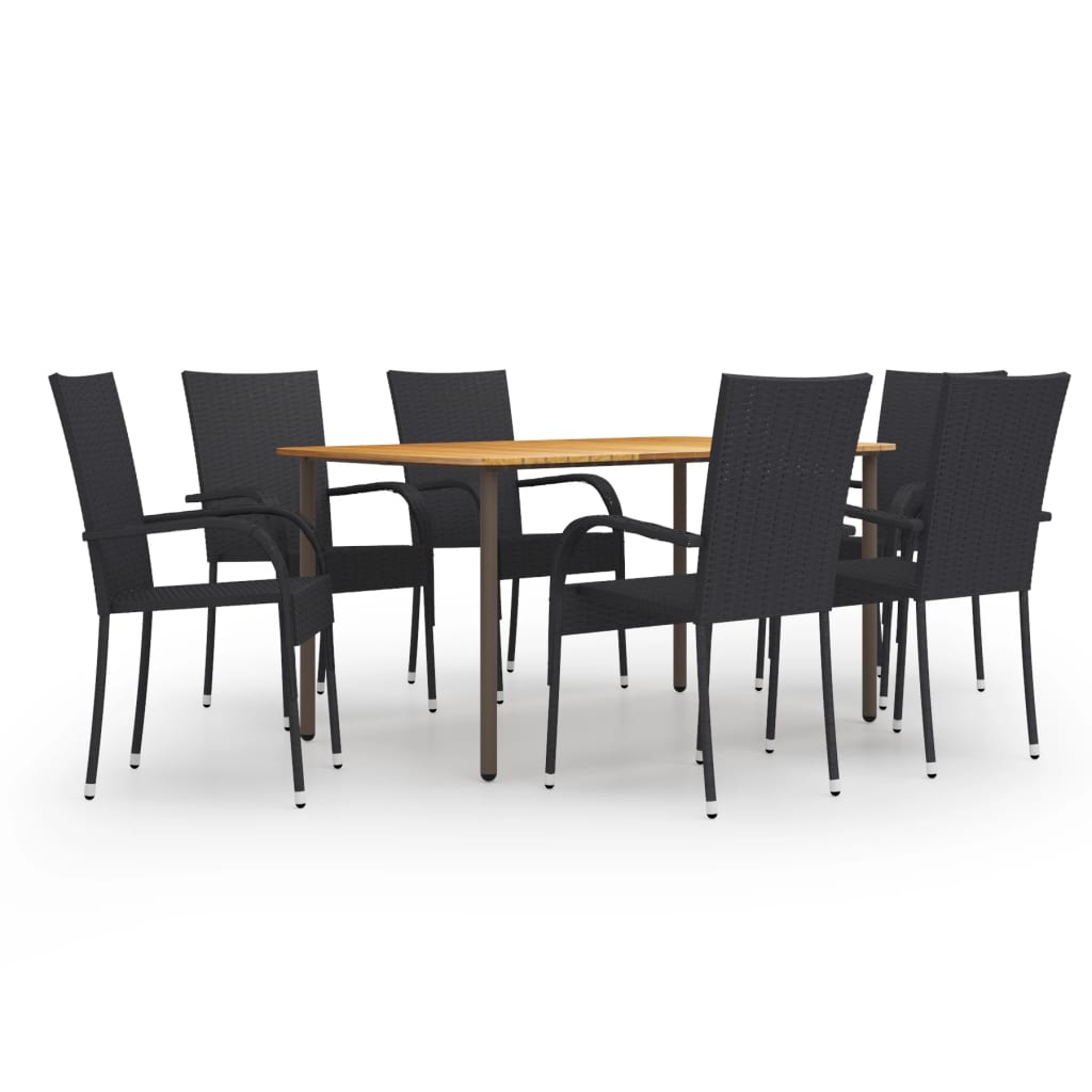 Vetonek Juego de muebles de comedor de jardín 7 piezas ratán PE negro