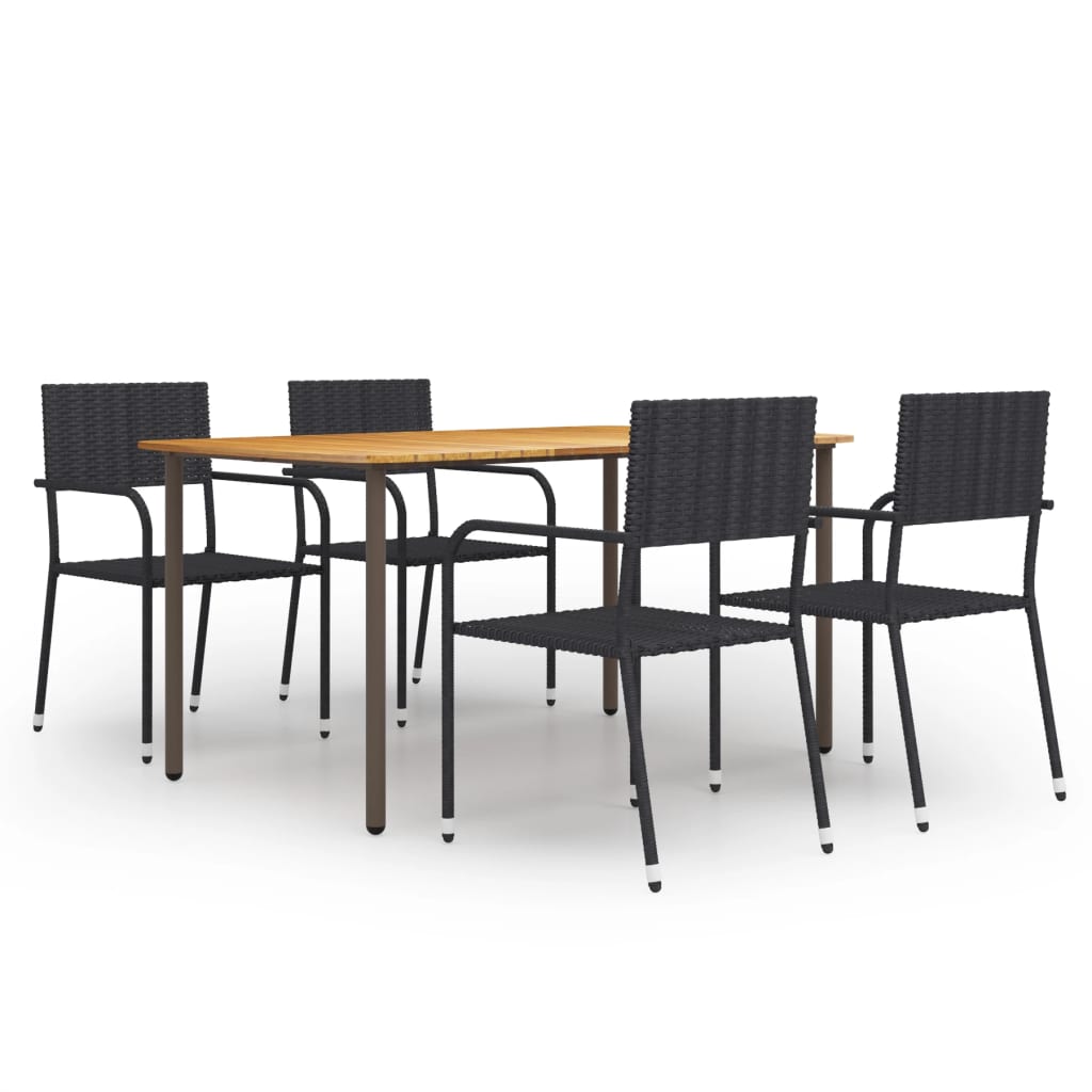 Vetonek Set de muebles de comedor de jardín 5 piezas ratán PE negro