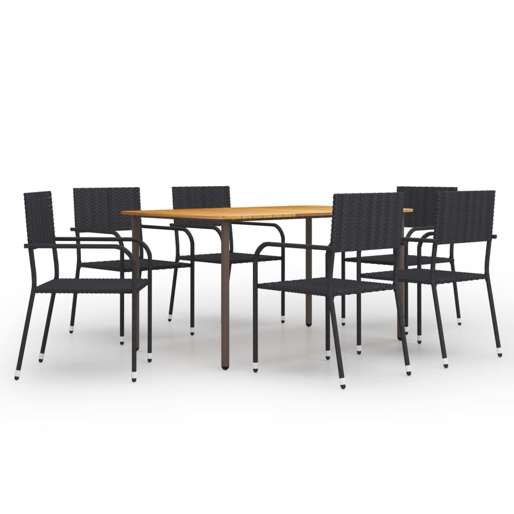 Vetonek Set de muebles de comedor de jardín 7 piezas ratán PE negro