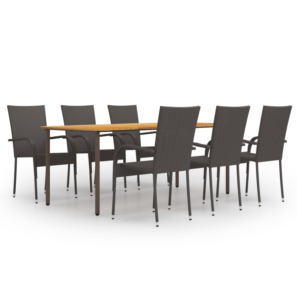 Vetonek Set de muebles de comedor de jardín 7 piezas de ratán marrón