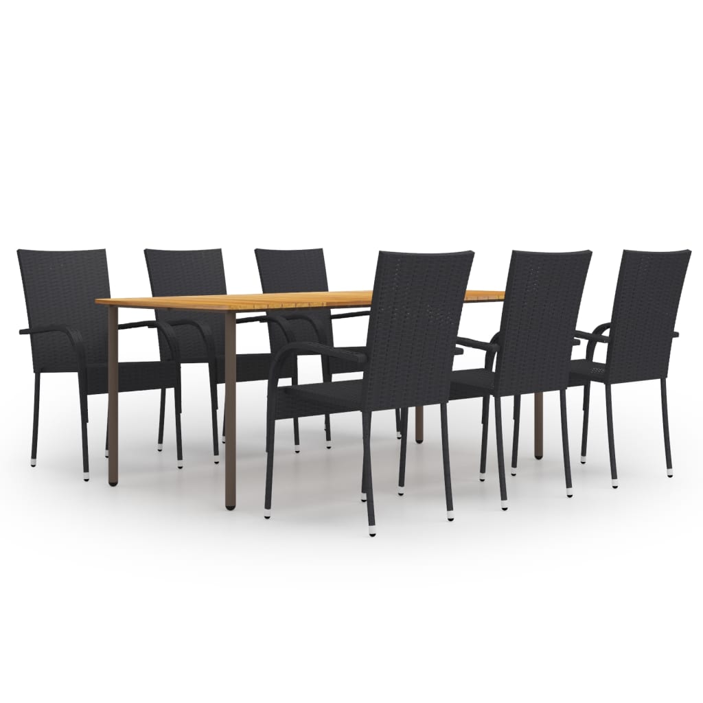 Vetonek Juego de muebles de comedor de jardín 7 piezas ratán PE negro