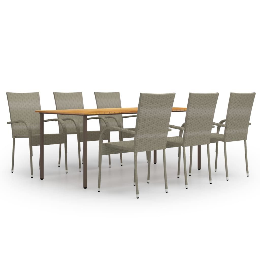 Vetonek Set de muebles de comedor de jardín 7 piezas de ratán gris