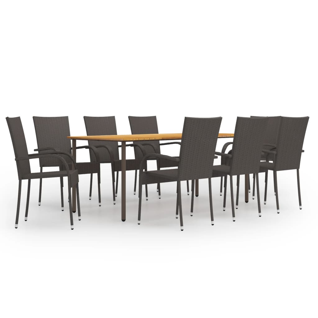 Vetonek Set de muebles de comedor de jardín 9 piezas de ratán marrón